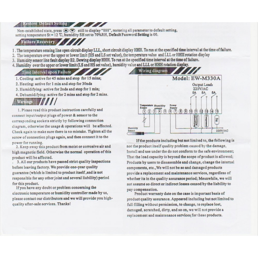เครื่องควบคุมอุณหภูมิและความชื้น EW-M330A